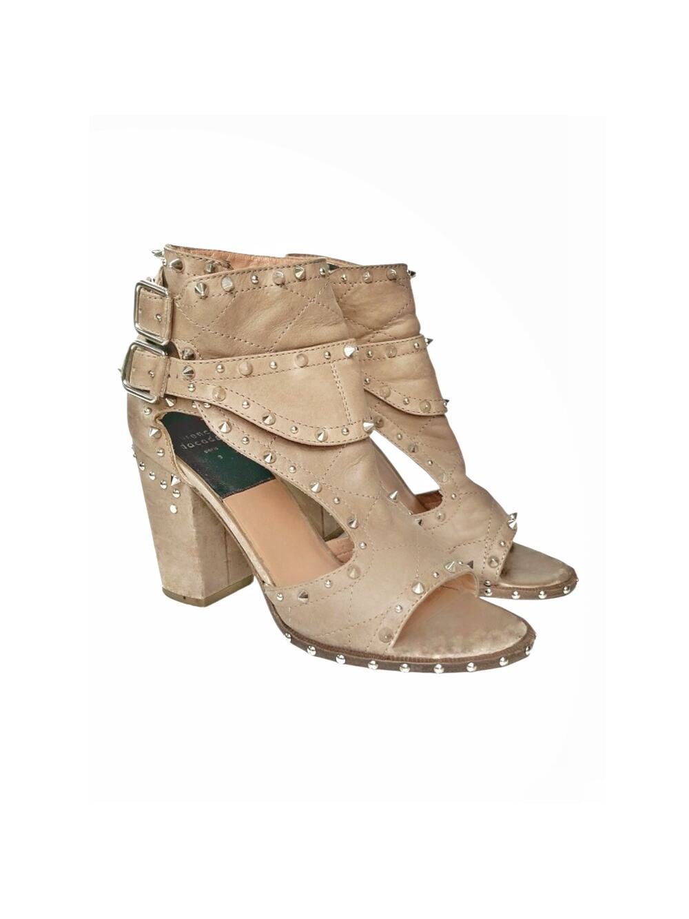 Laurence Dacade Nude Studded Leather Heels Sz 40 Italian Designer Glam Sandals